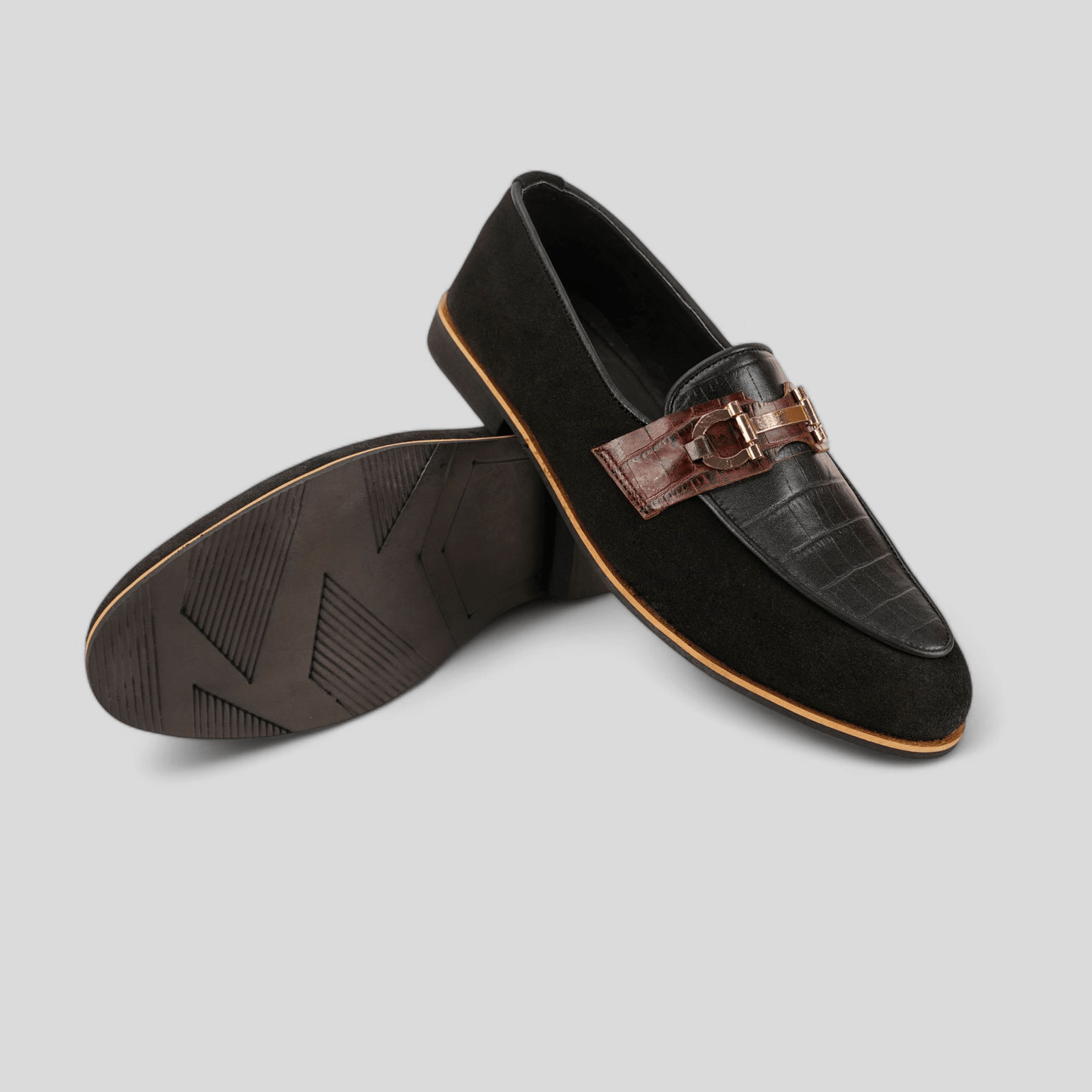 Black Suede & Croc Leather Loafer - Waymate
