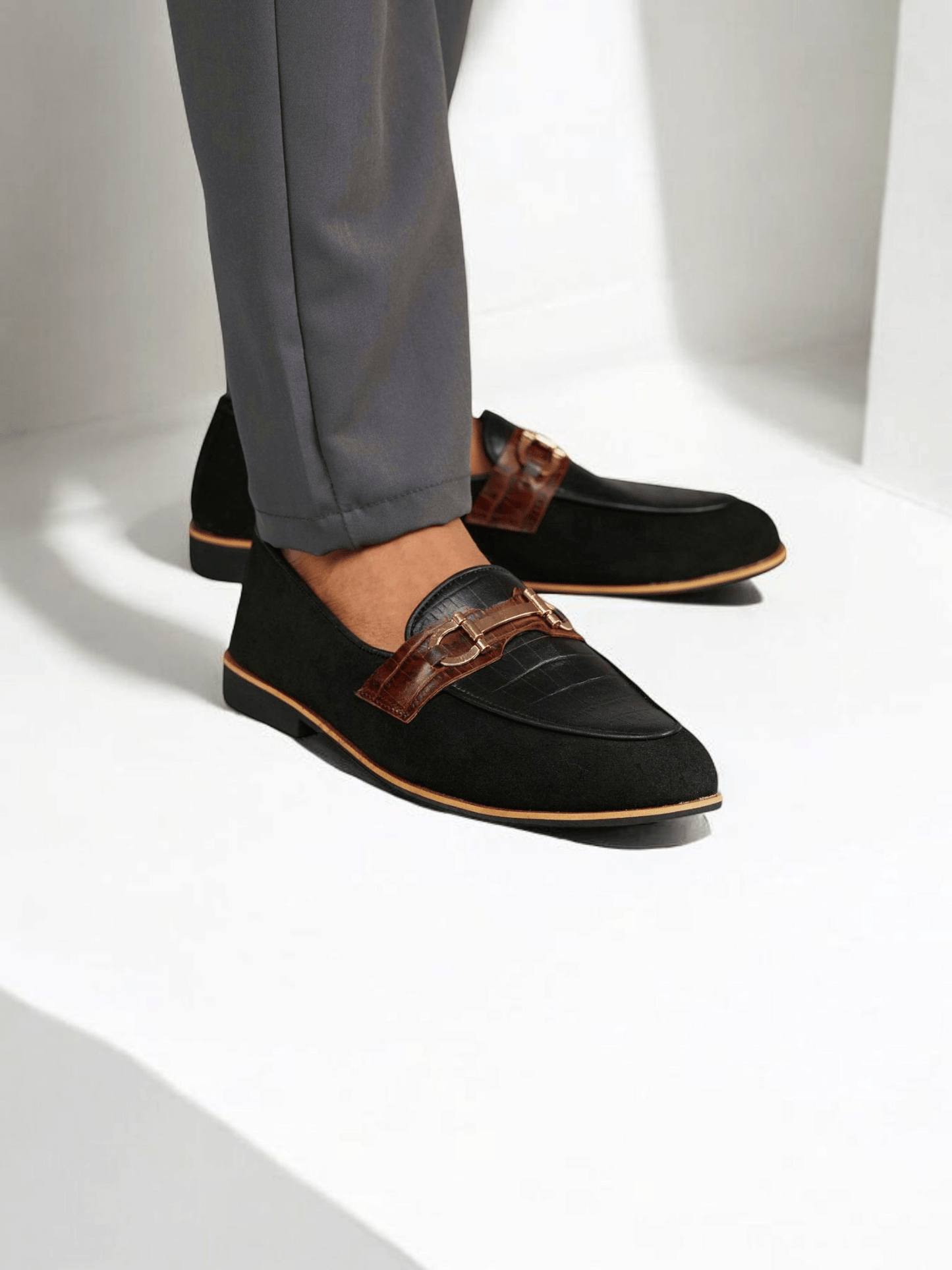 Black Suede & Croc Leather Loafer - Waymate