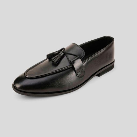 Classic Black Leather Tassel Loafer - Waymate